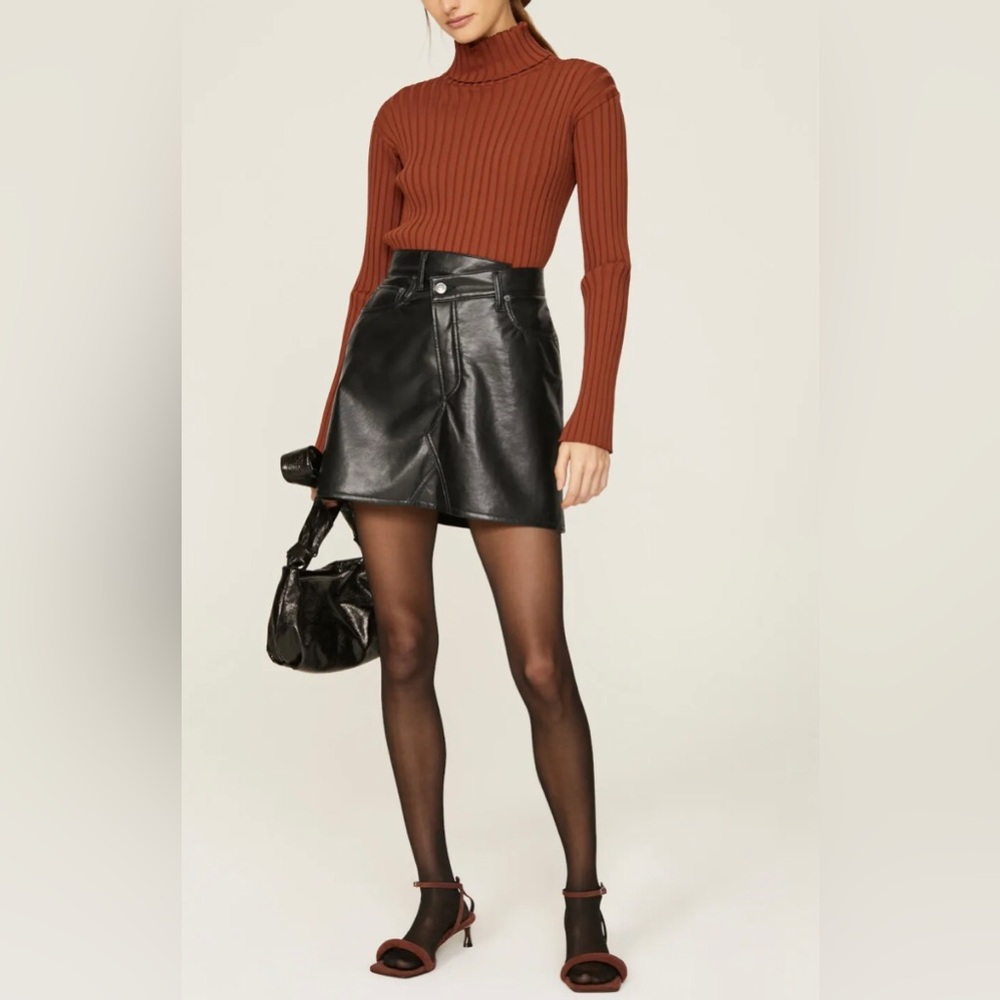 Agolde Cris Cross Leather Skirt, 29, Black